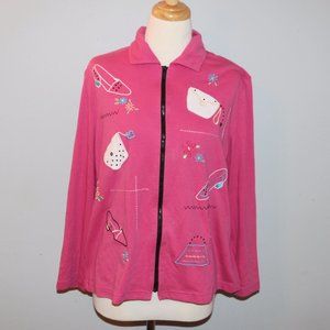 Large Front Zip Pink Jacket Purses and Shoes Theme Links EUC